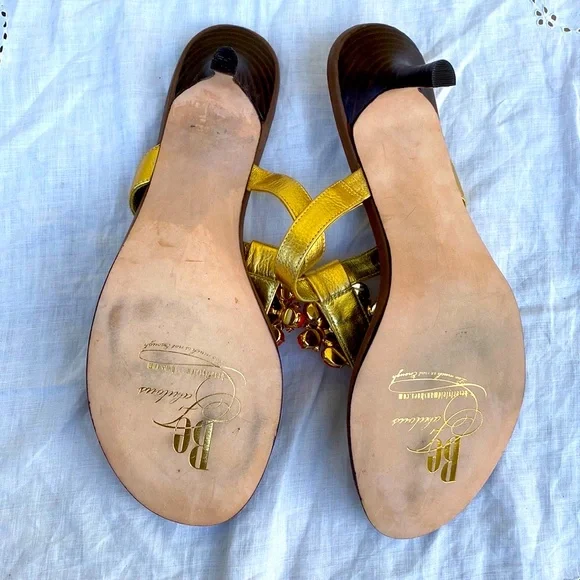 Beverly Feldman jeweled sandals heels gold turquoise size 11 - Picture 9 of 13
